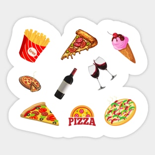Pizza, Wine, Ice Cream and French Fries Set Designs Value Pack Sticker